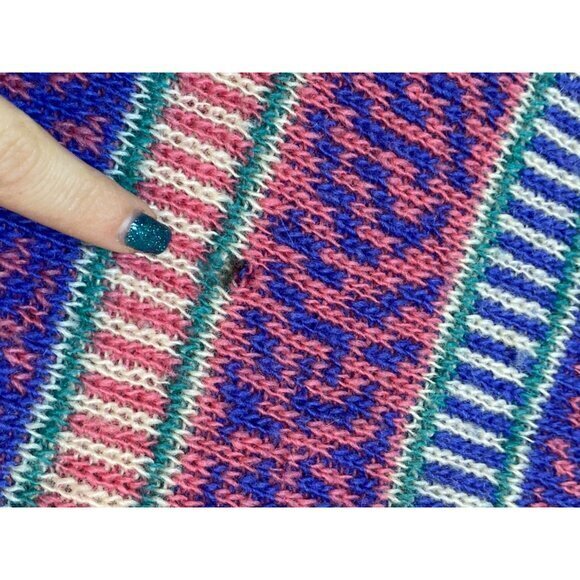 Vintage 80s/90s Pure Wool Cardigan Sweater With Stripe & Tribal Pattern Button-U - Picture 7 of 10